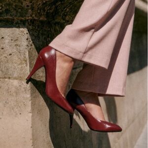 SEZANE Burgundy Red Leather Classic Pumps High Magda Stiletto Heels 40 US 9